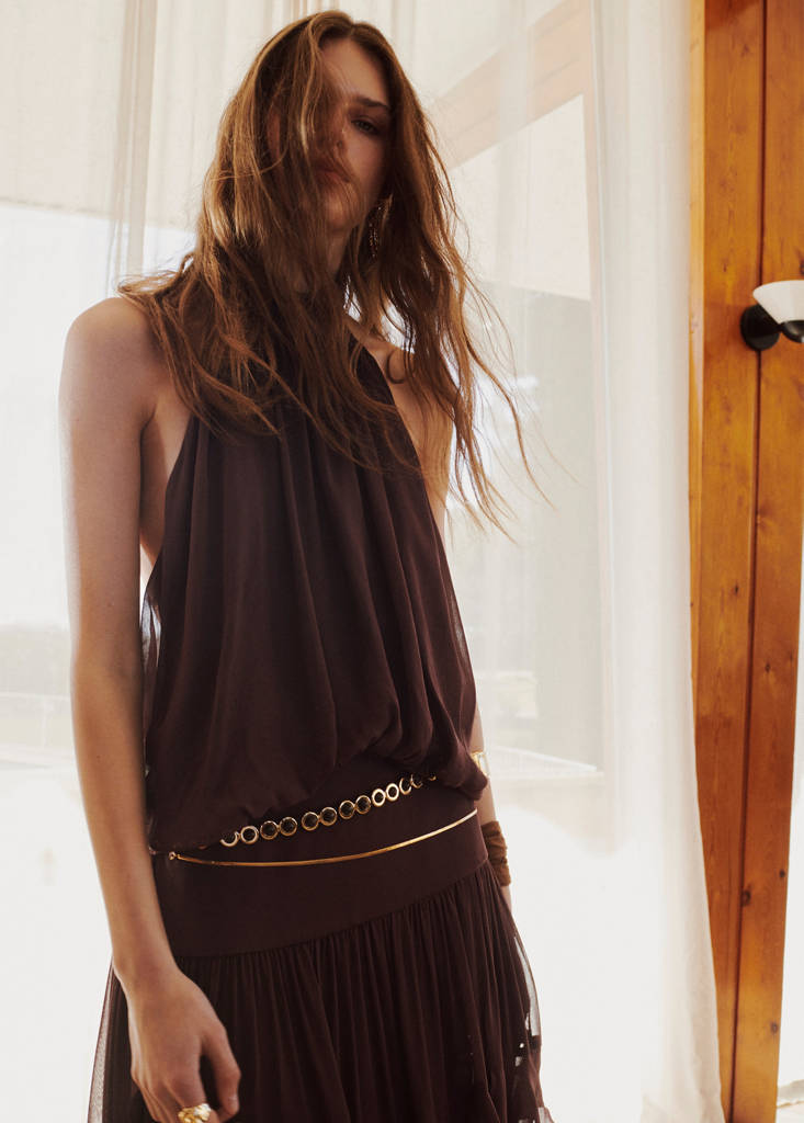 Halter dress with ruffles — Brown