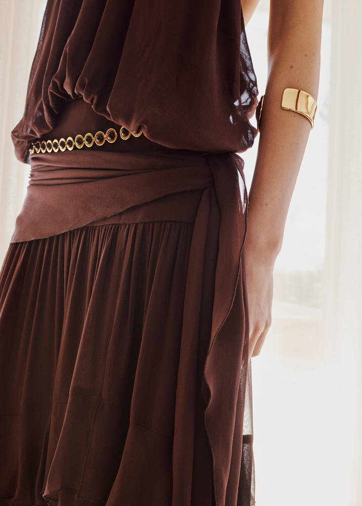 Halter dress with ruffles — Brown