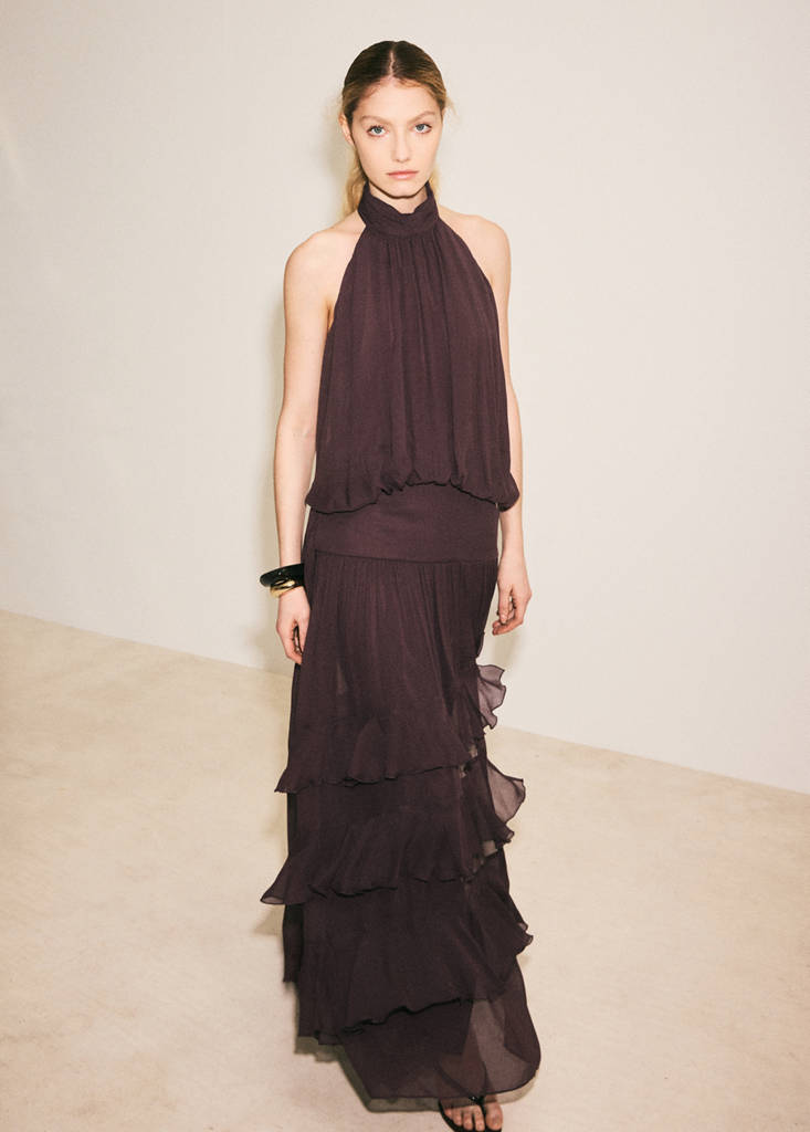 Halter dress with ruffles — Brown