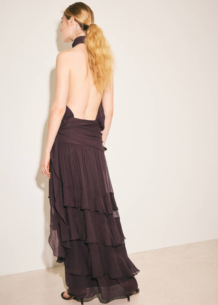 Halter dress with ruffles — Brown