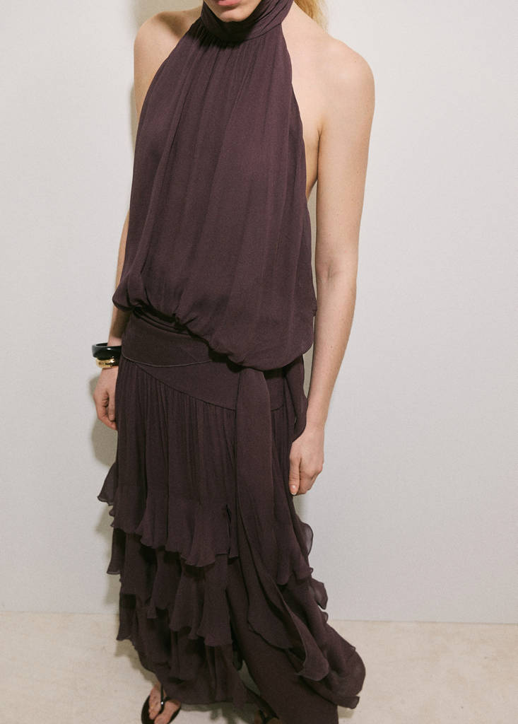 Halter dress with ruffles — Brown