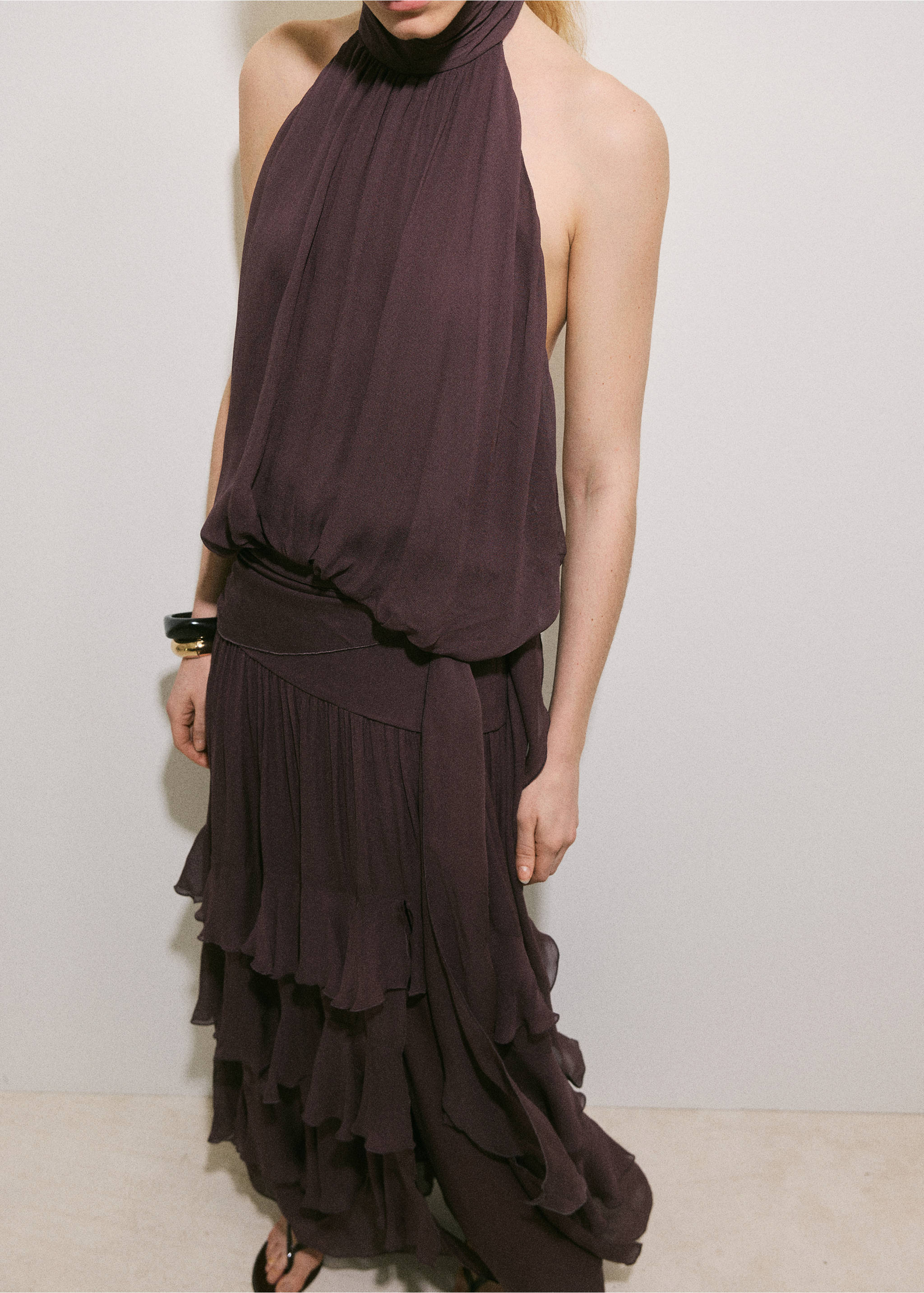 Ruffled dress - Details of the article 4, Brown. Ref: 27047941-01.