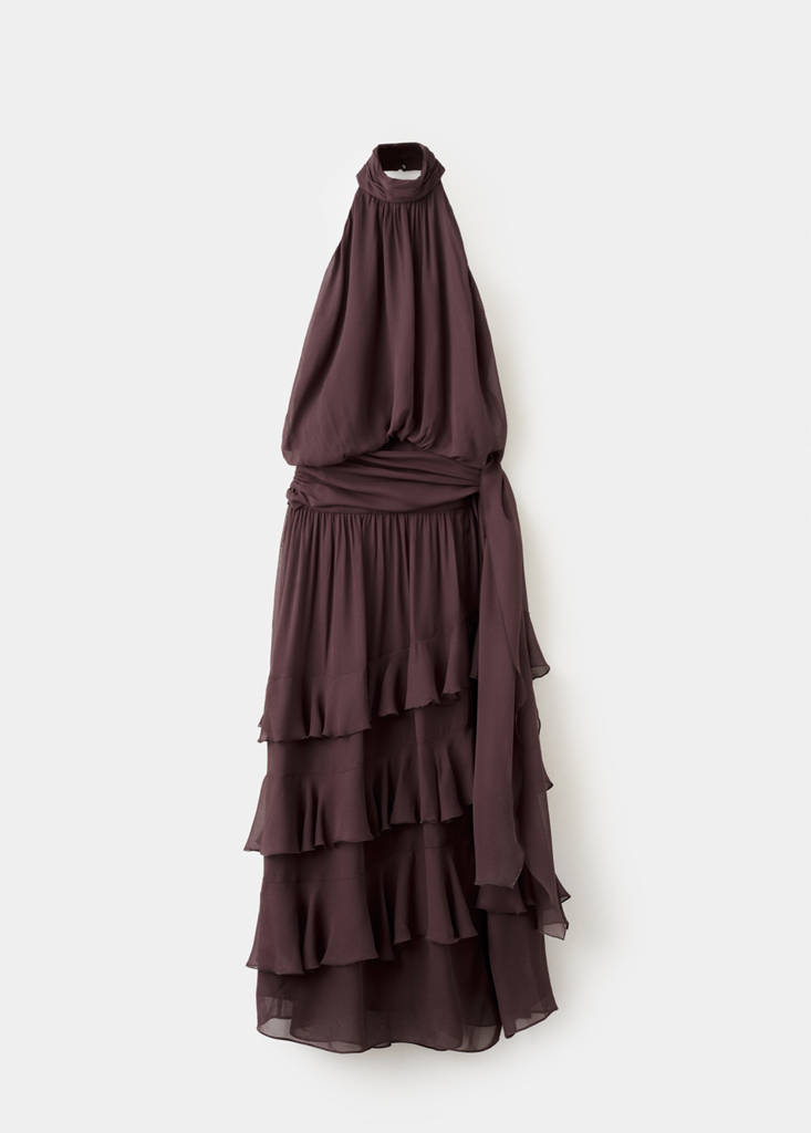 Halter dress with ruffles — Brown