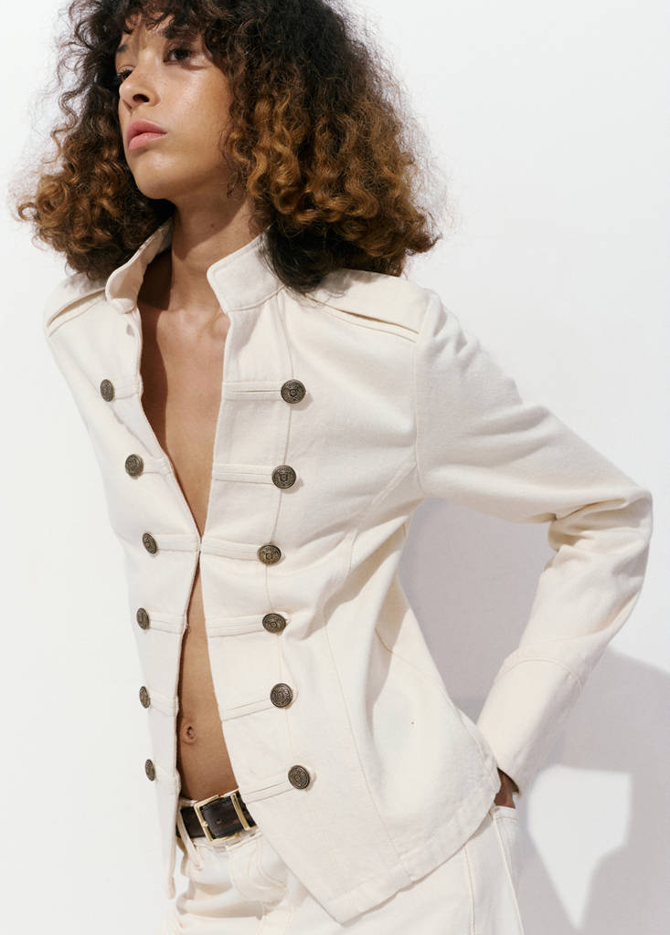 Fitted jacket with band collar — Ecru