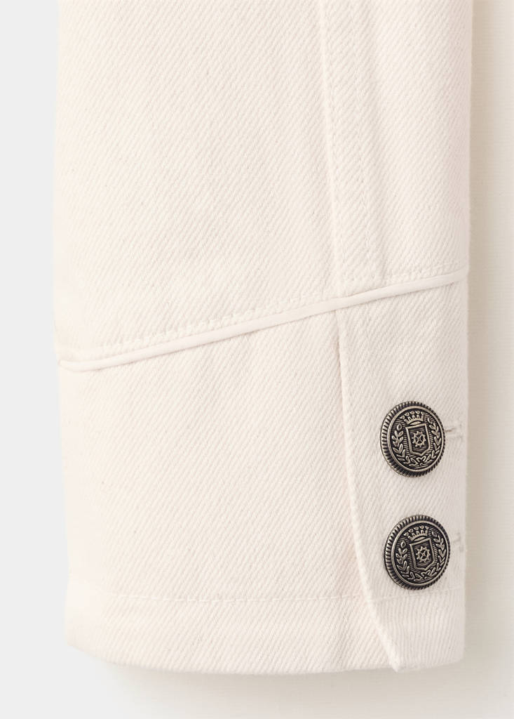 Fitted jacket with band collar — Ecru