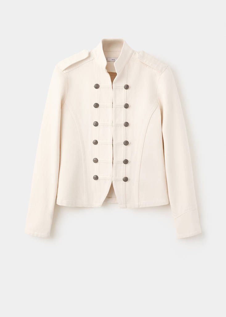 Fitted jacket with band collar — Ecru
