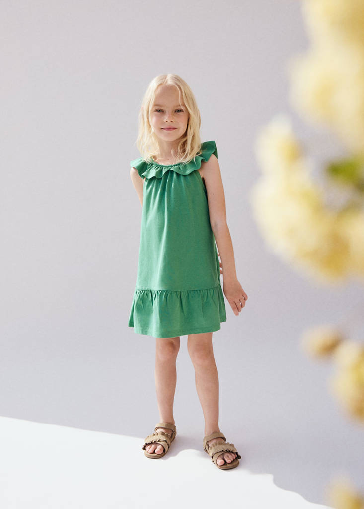 Frill cotton dress — Pastel Green