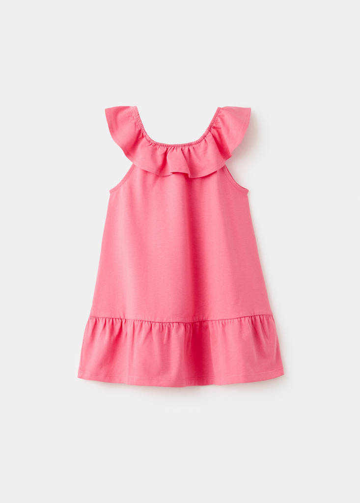 Frill cotton dress — Fuchsia
