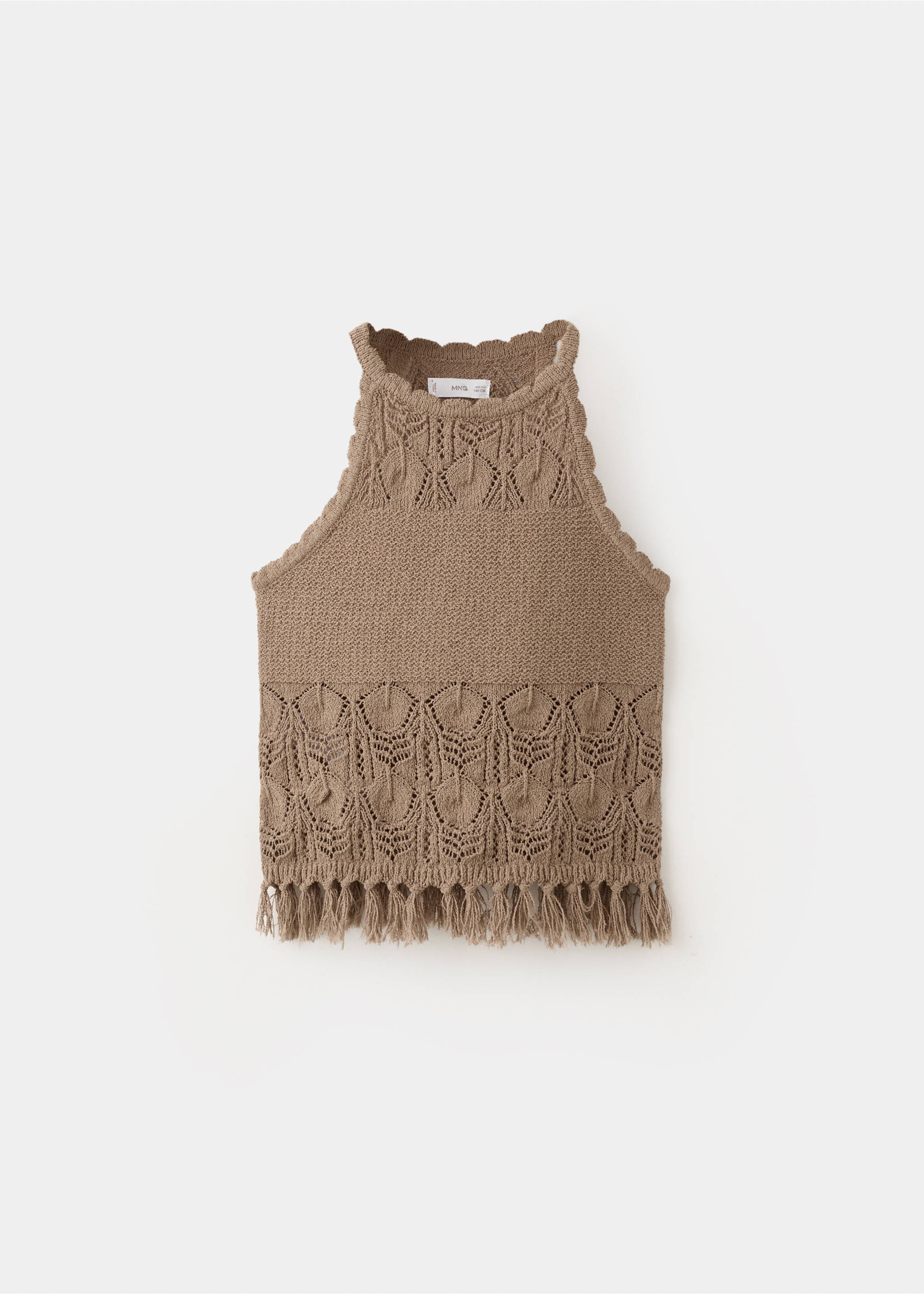 Crochet top with fringe detail - Article without model, Brown. Ref: 27048268-00.