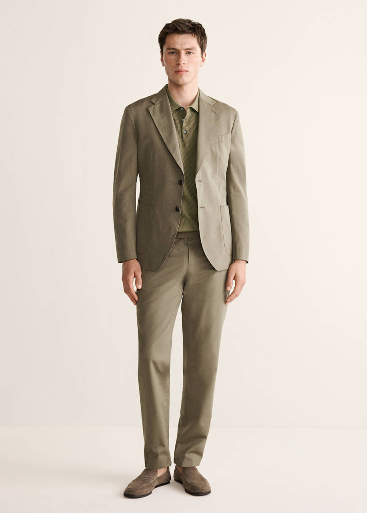 Slim fit wool-cotton suit jacket — Khaki