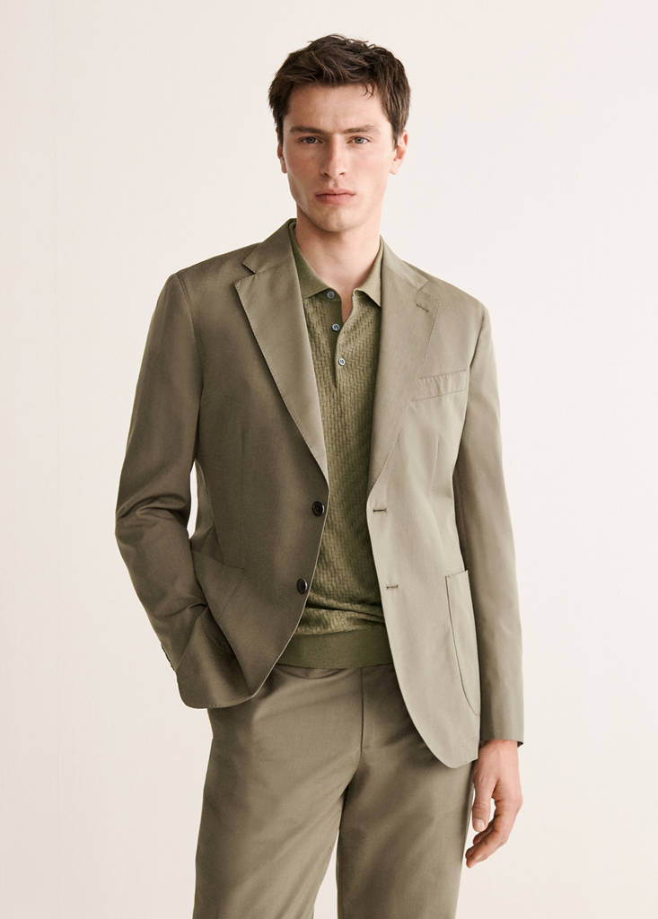 Slim fit wool-cotton suit jacket — Khaki