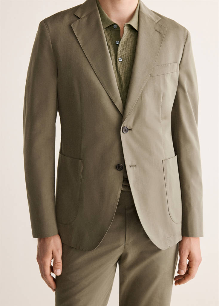 Slim fit wool-cotton suit jacket — Khaki