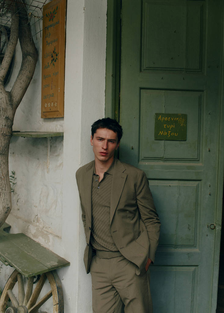 Slim fit wool-cotton suit jacket — Khaki