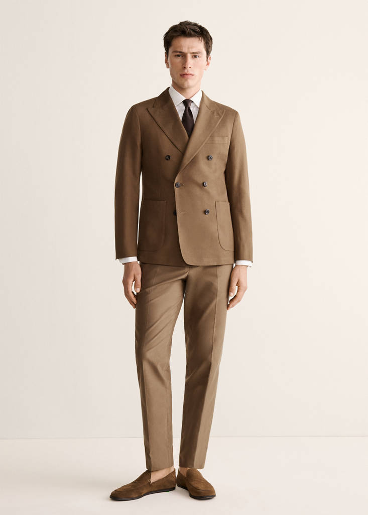 Slim fit lyocell and cotton suit trousers — Tobacco Brown