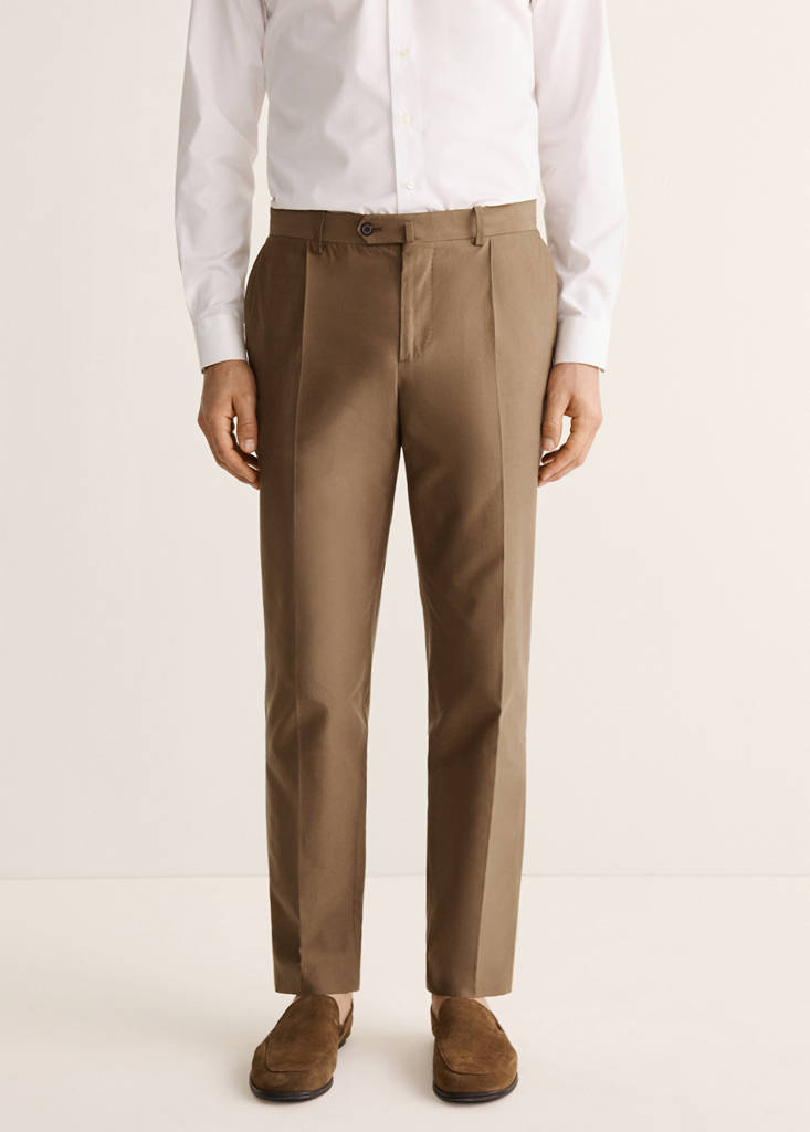 Slim fit lyocell and cotton suit trousers — Tobacco Brown