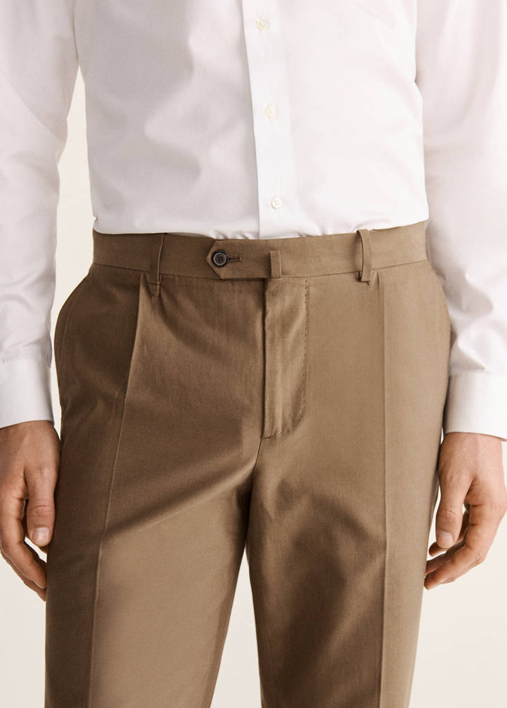 Slim fit lyocell and cotton suit trousers — Tobacco Brown