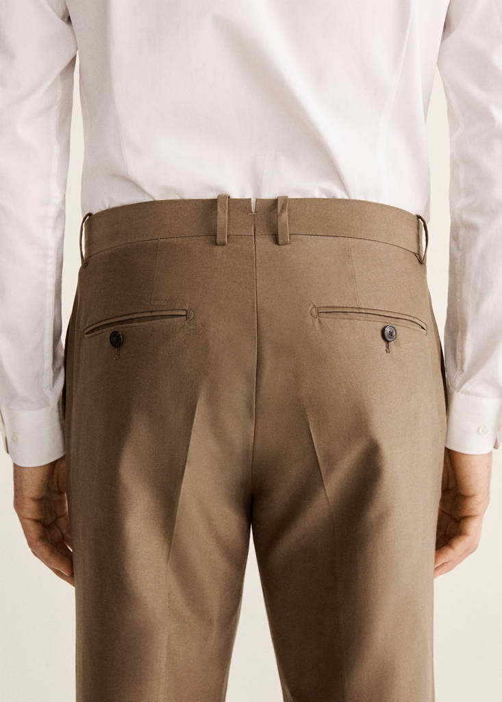 Slim fit lyocell and cotton suit trousers — Tobacco Brown