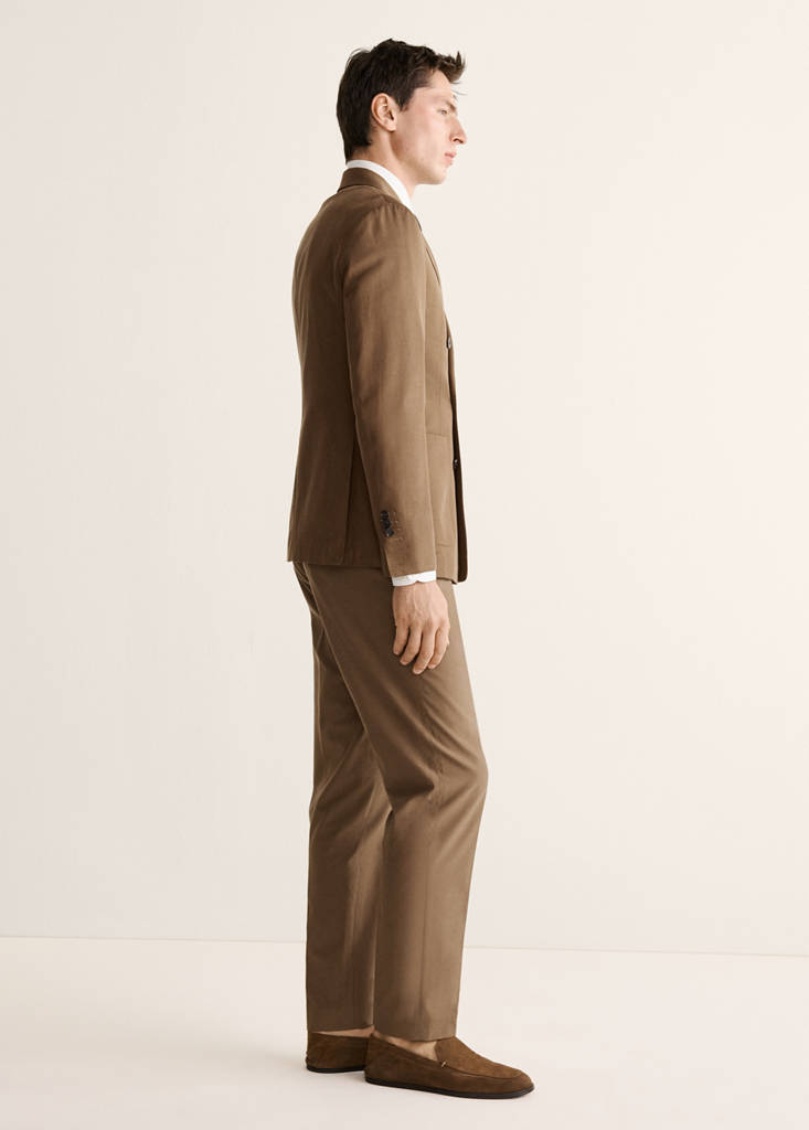 Slim fit lyocell and cotton suit trousers — Tobacco Brown