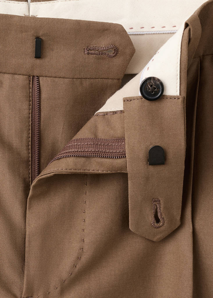 Slim fit lyocell and cotton suit trousers — Tobacco Brown