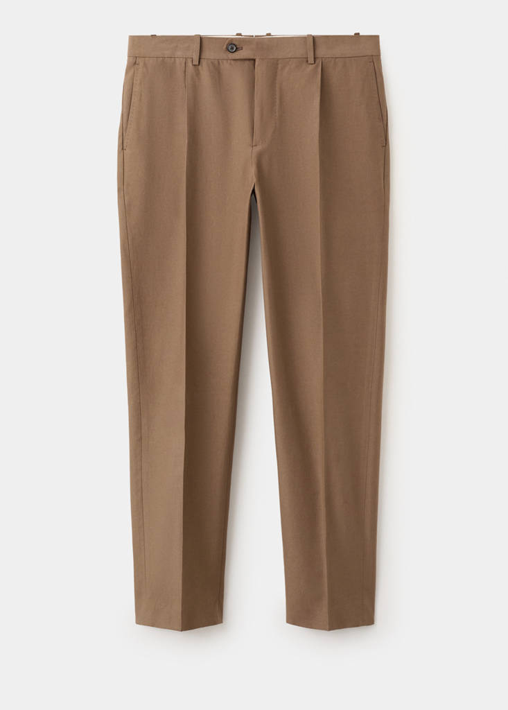 Slim fit lyocell and cotton suit trousers — Tobacco Brown