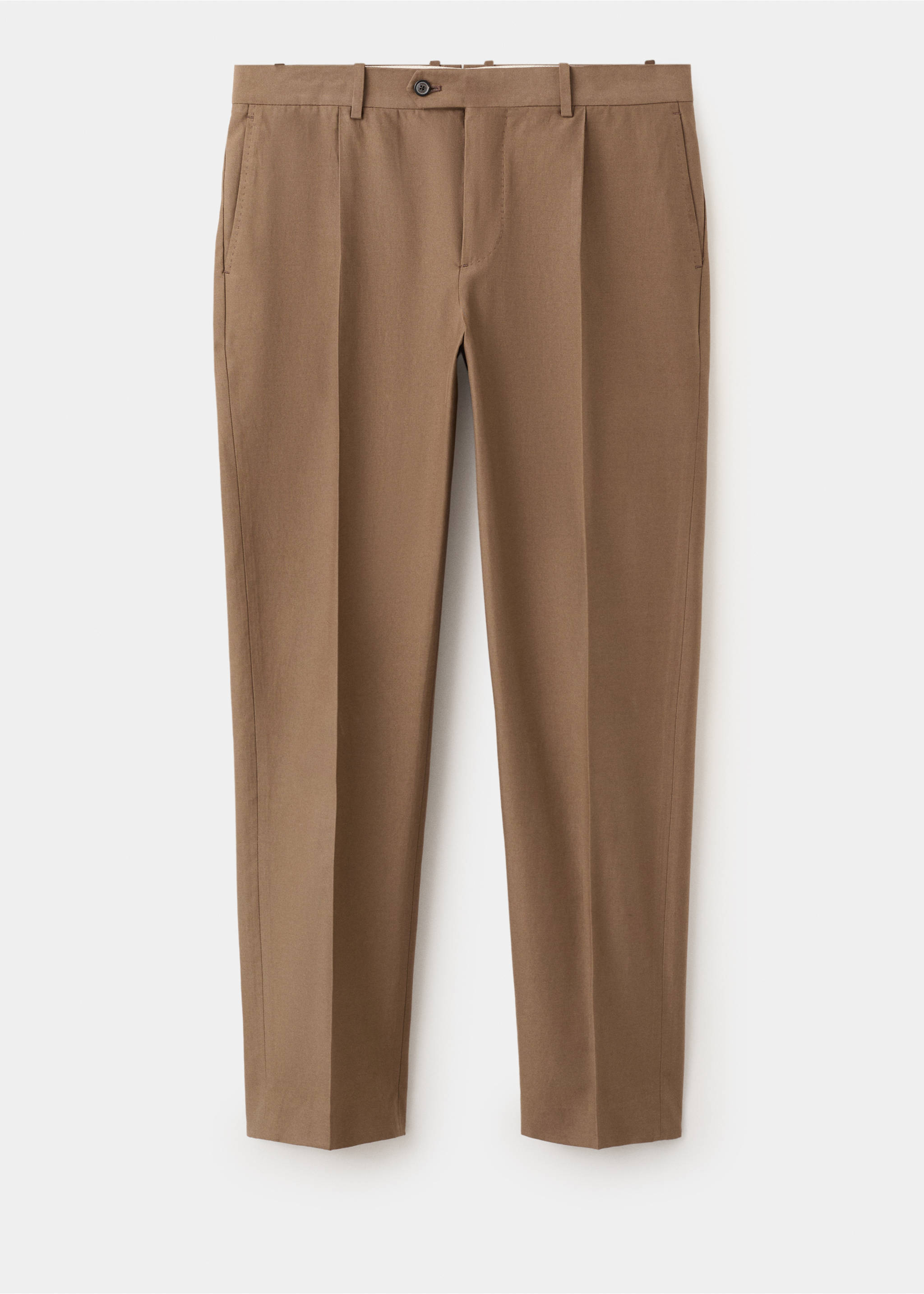 Slim fit lyocell and cotton suit trousers - Article without model, Tobacco Brown. Ref: 27048273-00.