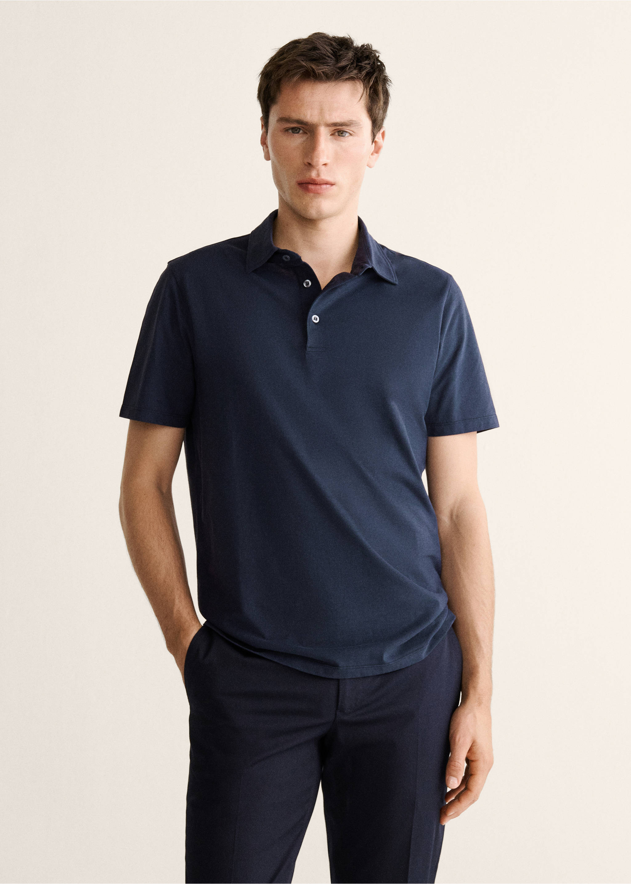 Polo slim-fit 100 % coton - Plan moyen, Bleu marine. Ref: 27048278-00.
