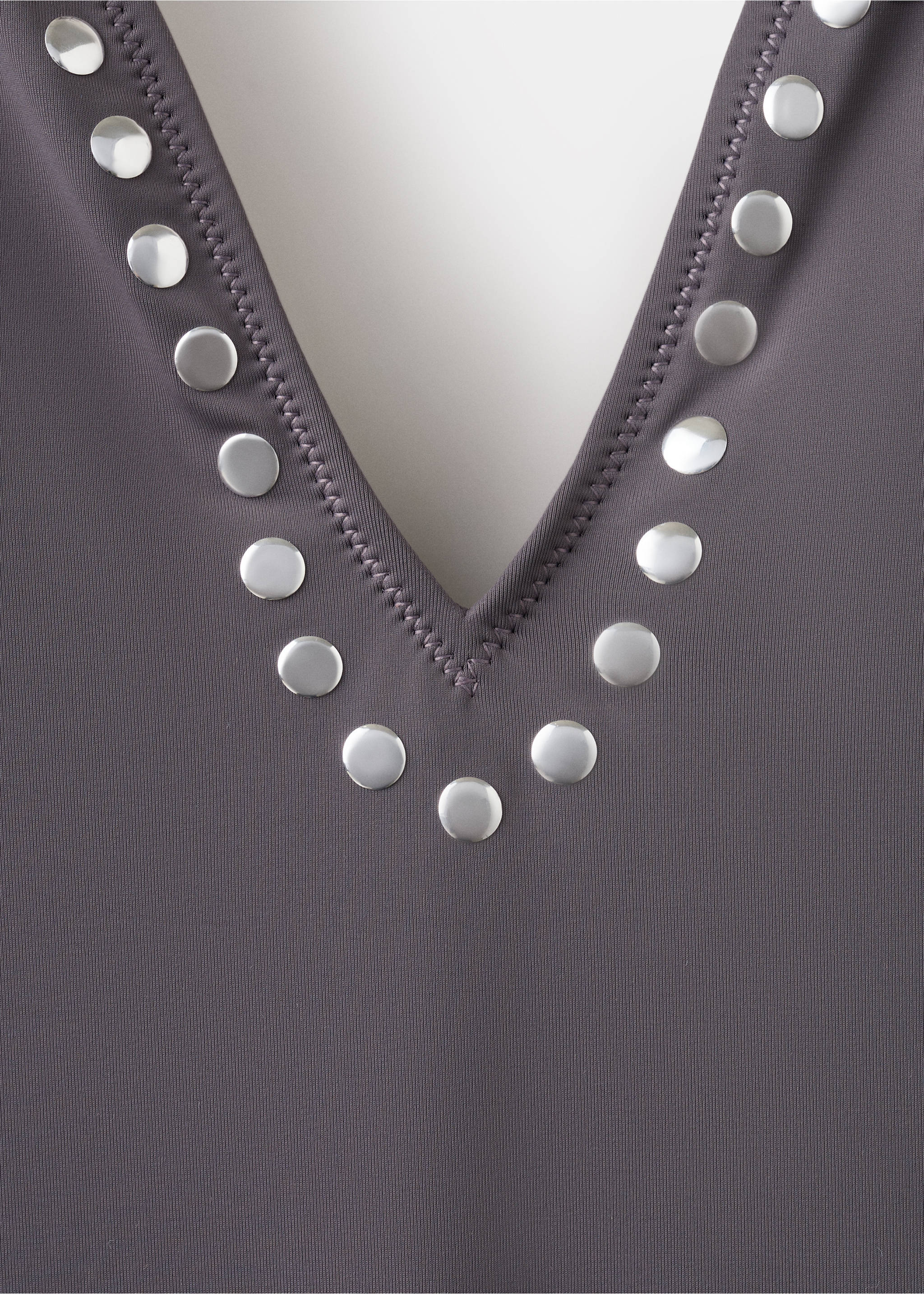 Halter-neck swimsuit with studs - Details of the article 0, Grey. Ref: 27048648-00.