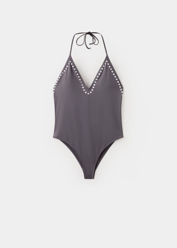 Halter swimsuit with studs — Grey