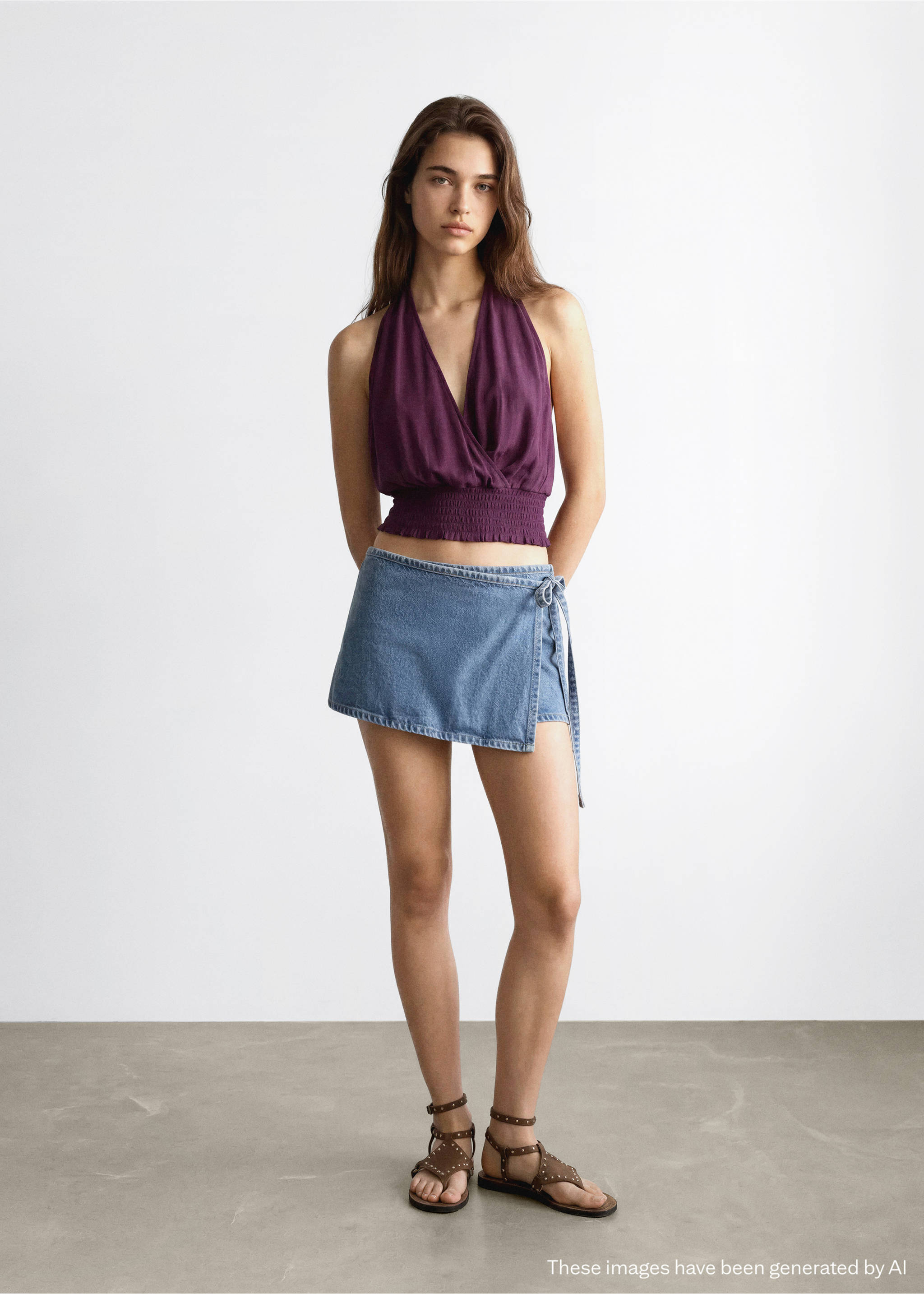 Drapiertes Neckholder-Top - Allgemeine Ansicht, Lila. Ref: 27048649-00.