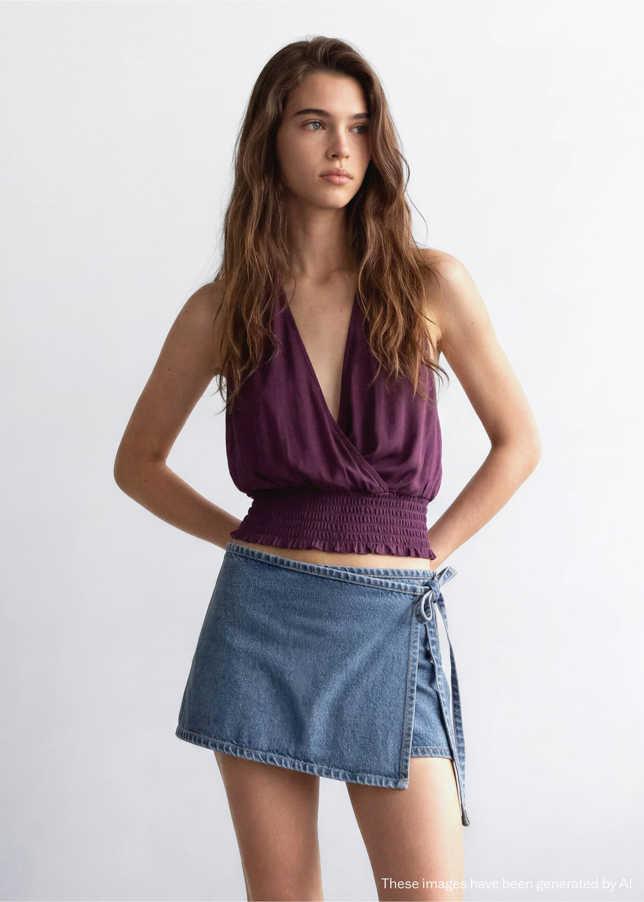 Drapiertes Neckholder-Top - Mittlere Ansicht, Lila. Ref: 27048649-00.