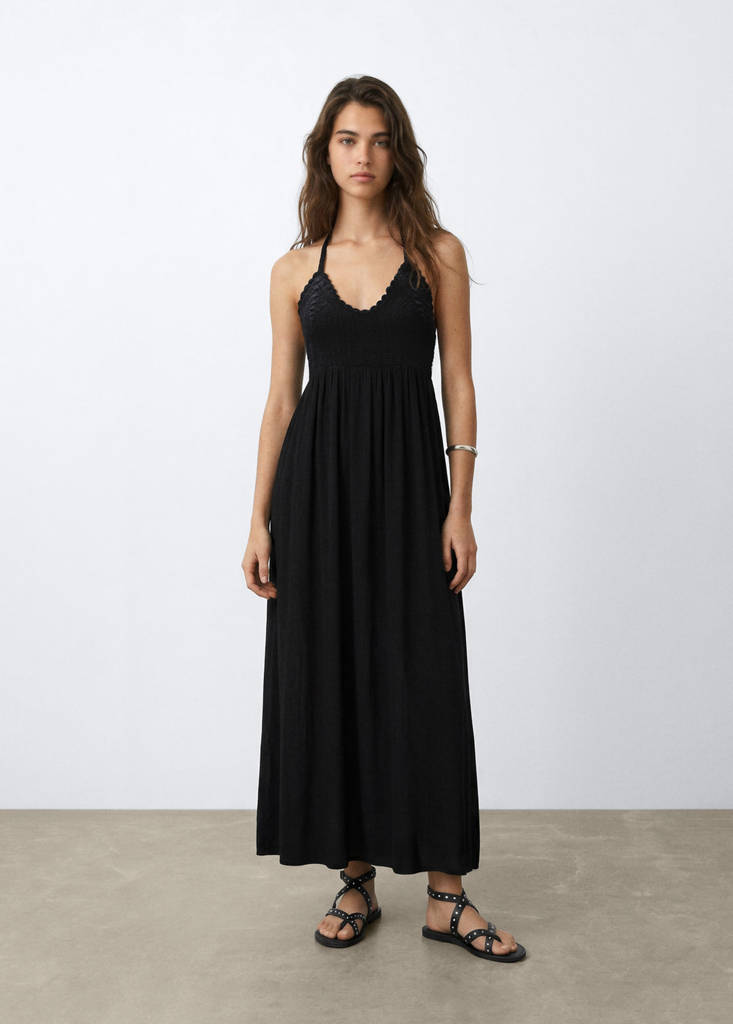 Long dress with crochet detail — Black