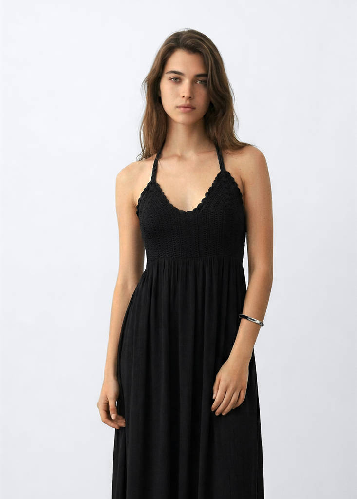 Long dress with crochet detail — Black