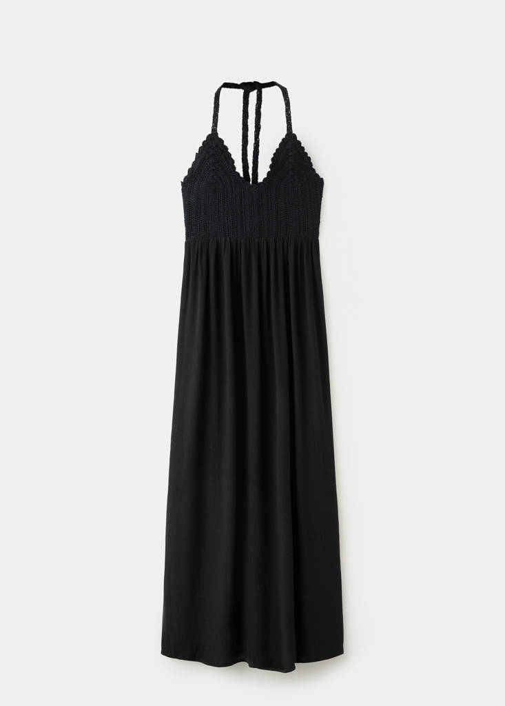 Long dress with crochet detail — Black