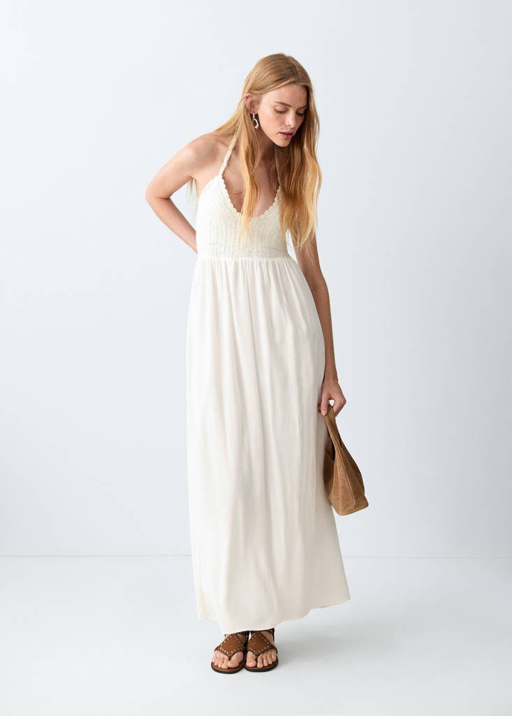 Long dress with crochet detail — Off White