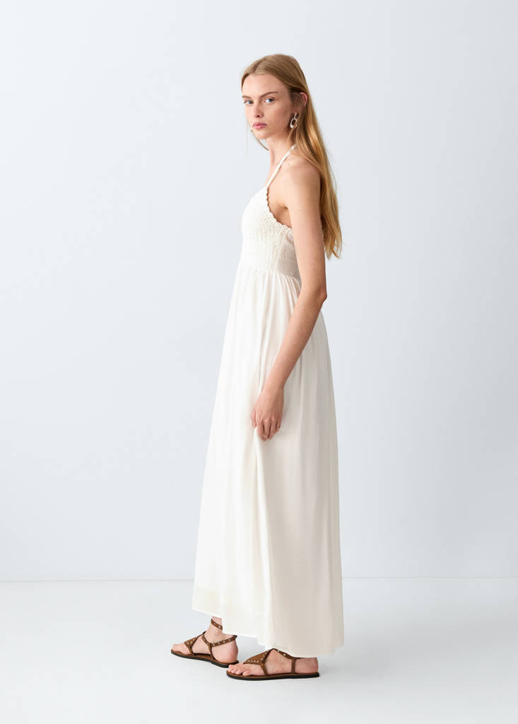Long dress with crochet detail — Off White