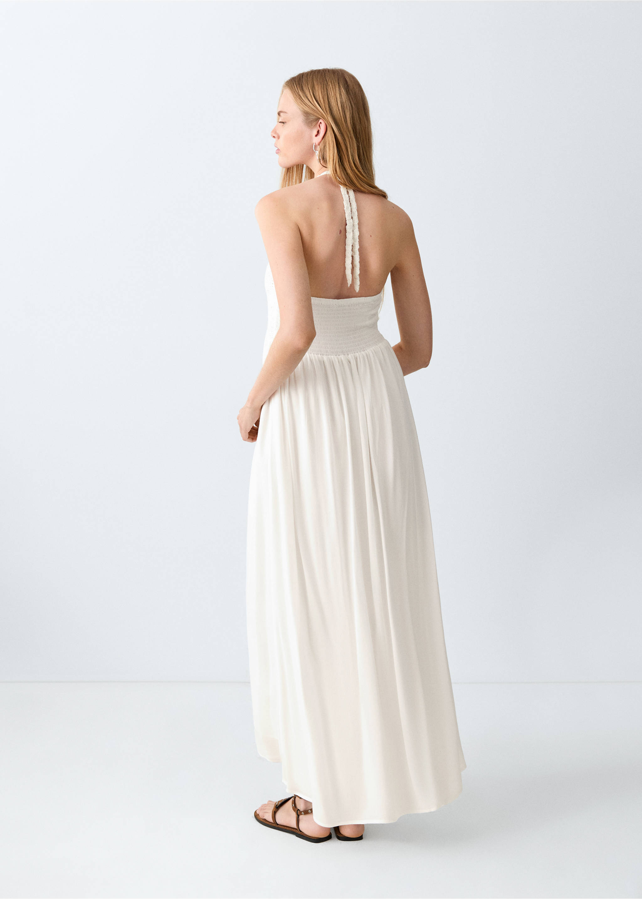 Robe longue avec détail en crochet - Verso de l’article, Blanc cassé. Ref: 27048652-00.