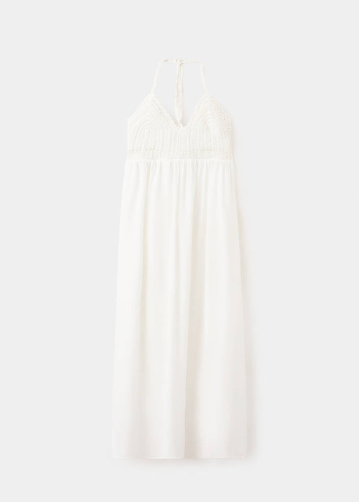 Long dress with crochet detail — Off White