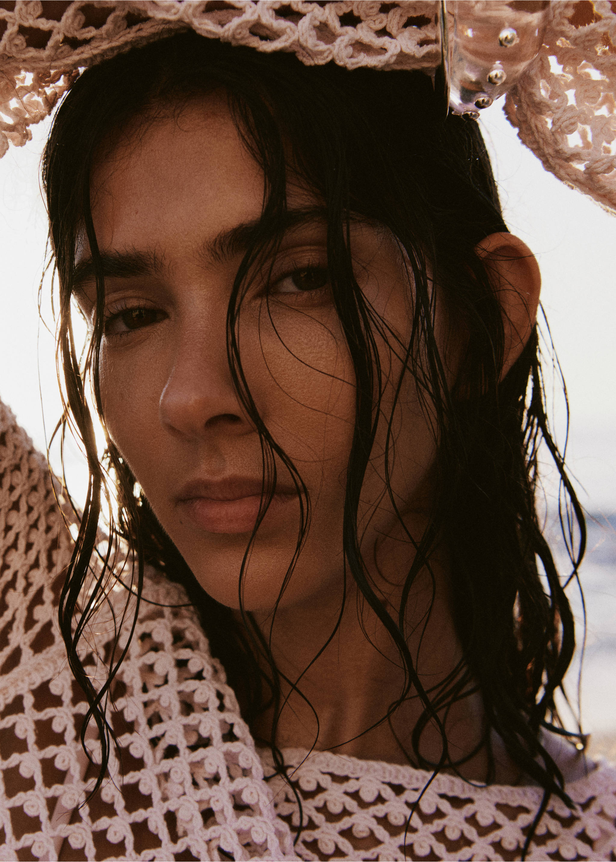 Crochet short dress - Details of the article 1, Pastel Pink. Ref: 27048659-00.