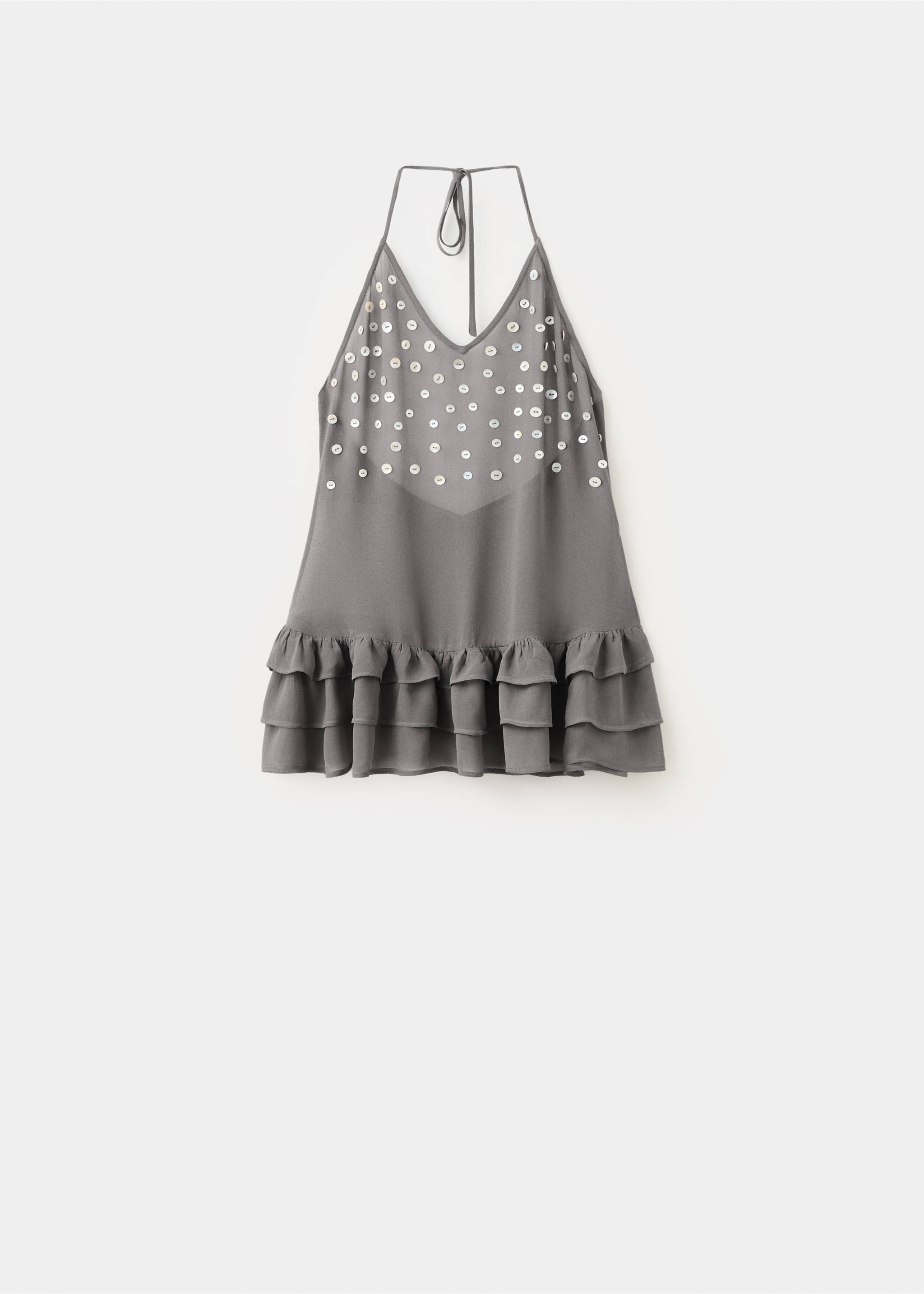 Flounce dress with V-neck - Article without model, Medium Heather Grey. Ref: 27048660-00.