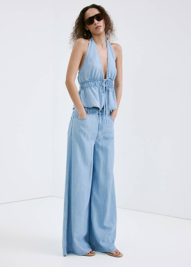 Mango Mid-rise Palazzo Jeans In Blue