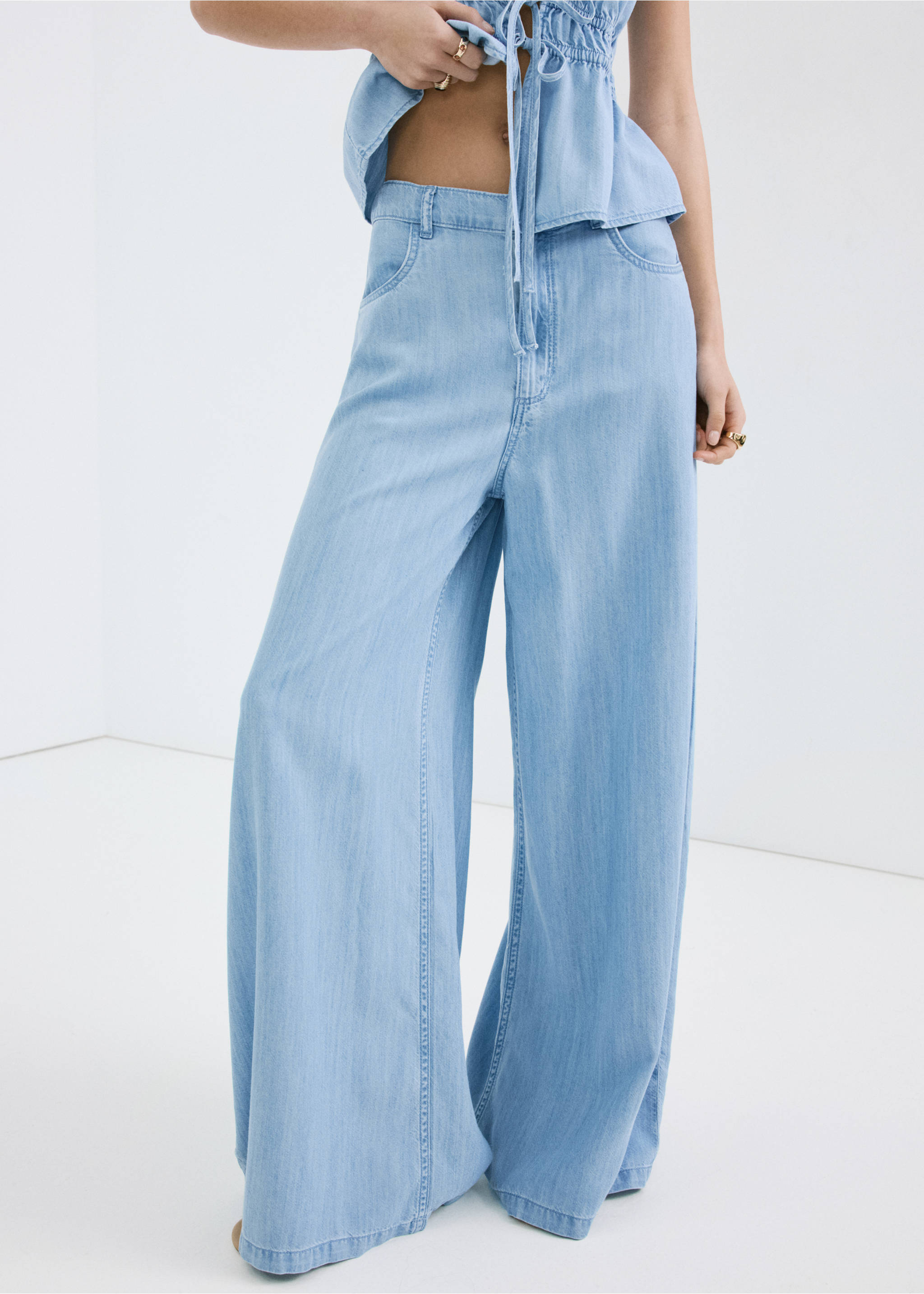 Mid rise palazzo jeans - Medium plane, Light Blue. Ref: 27049055-00.