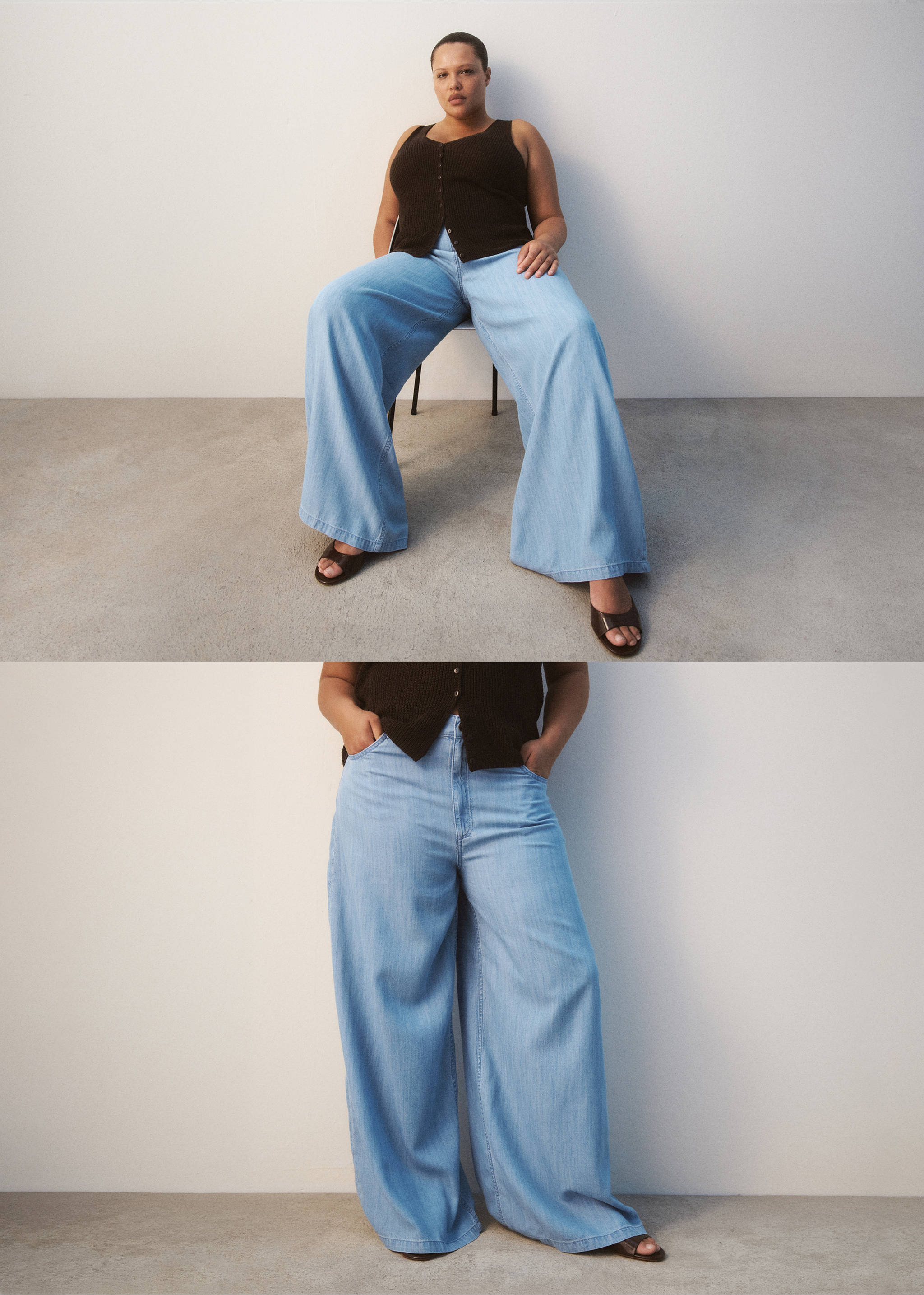 Mid-rise palazzo jeans - Details of the article 6, Light Blue. Ref: 27049055-00.