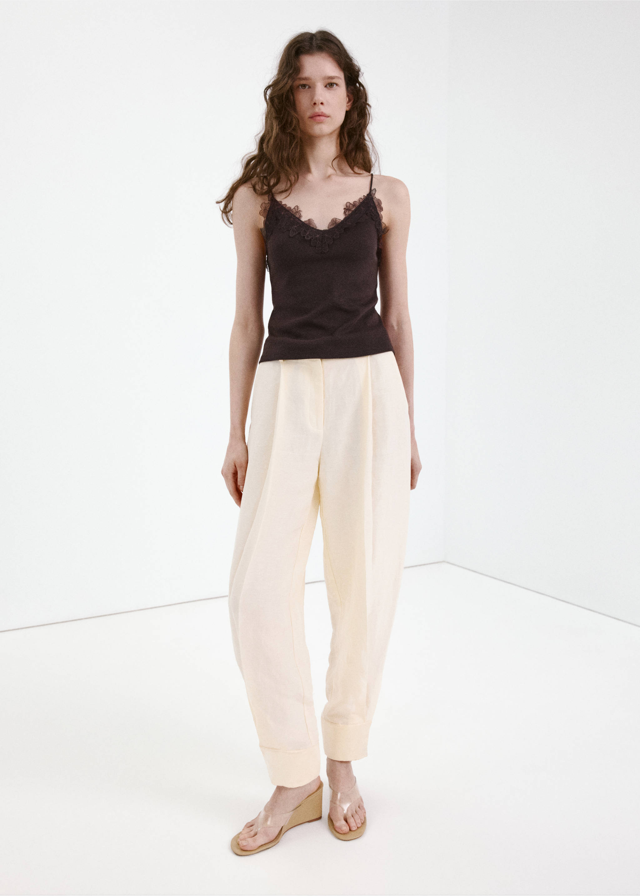 Lace detail knit top - General plane, Brown. Ref: 27049056-00.
