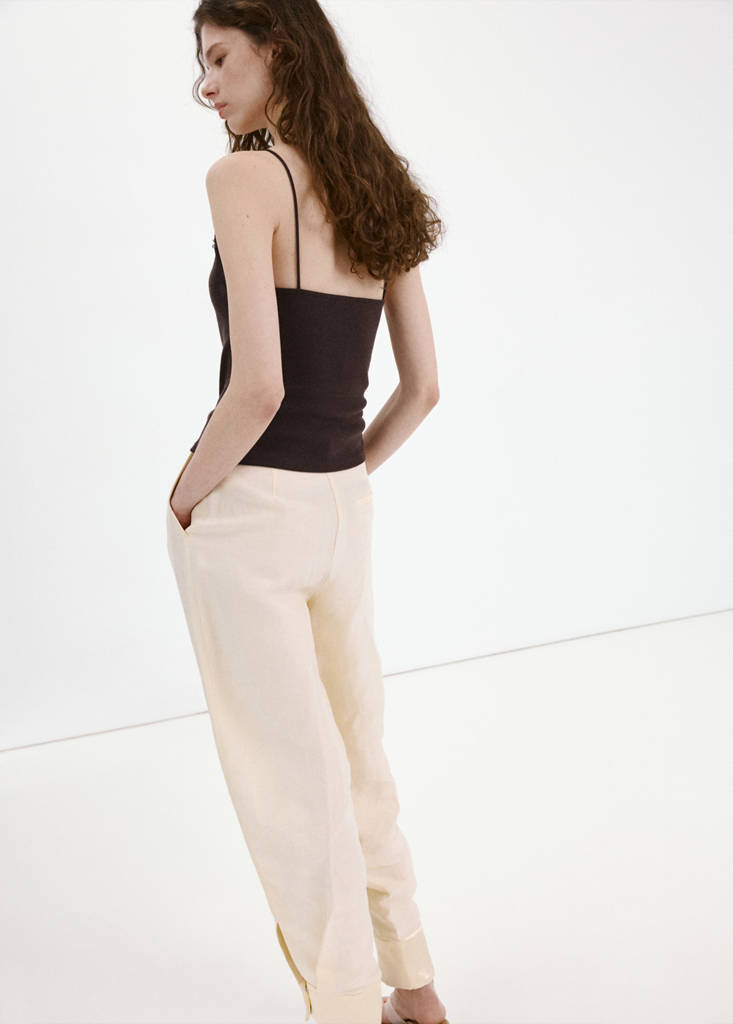 Lace detail knit top — Brown