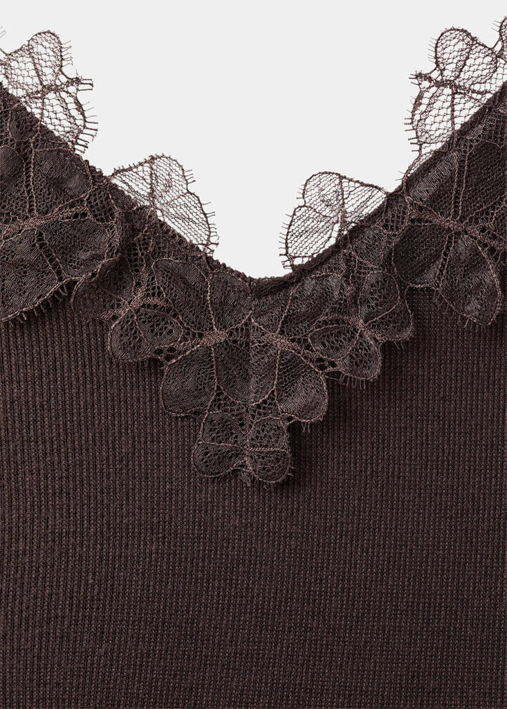 Lace detail knit top — Brown
