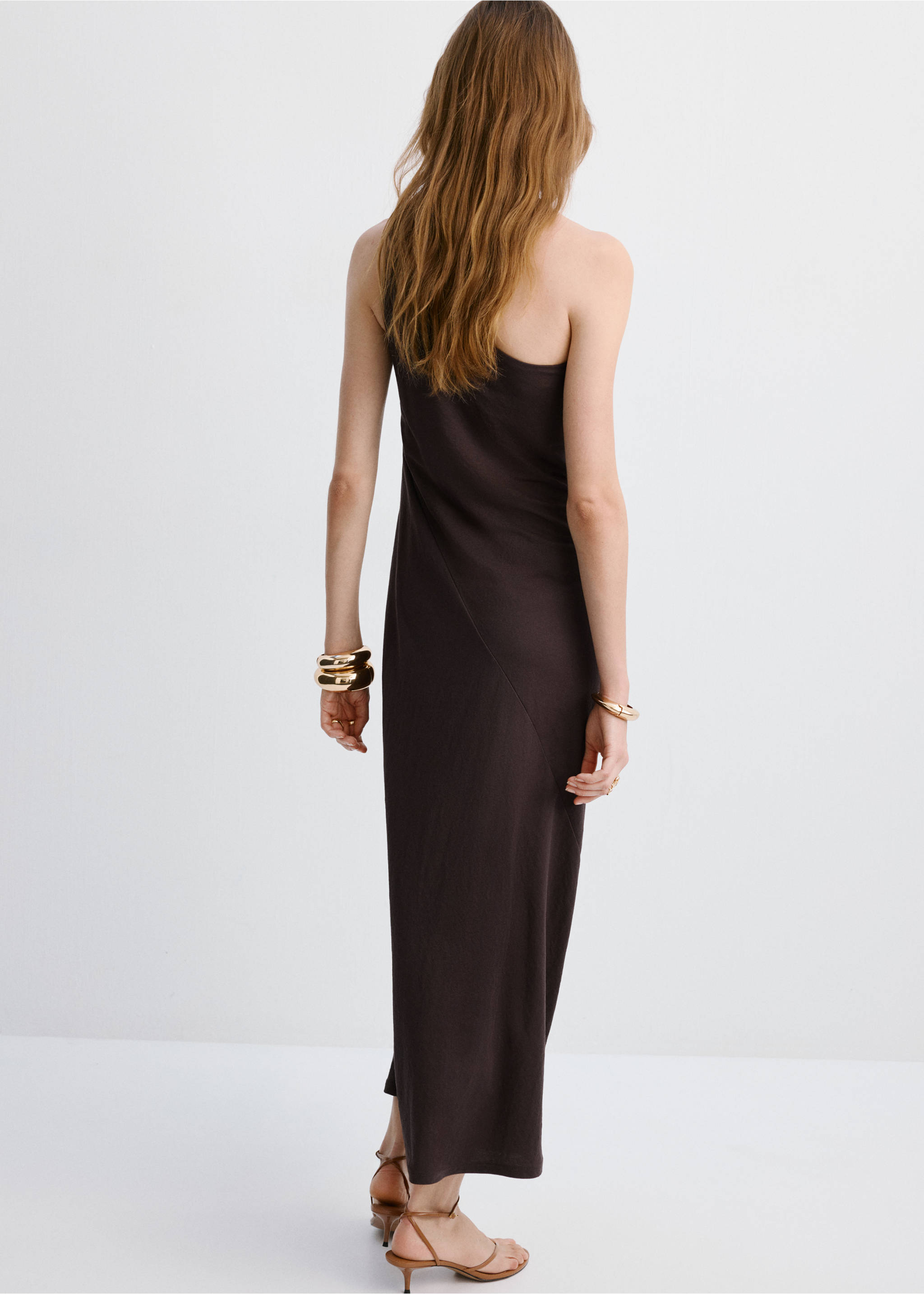 Robe asymétrique froncée à bretelles - Verso de l’article, Marron. Ref: 27049058-00.