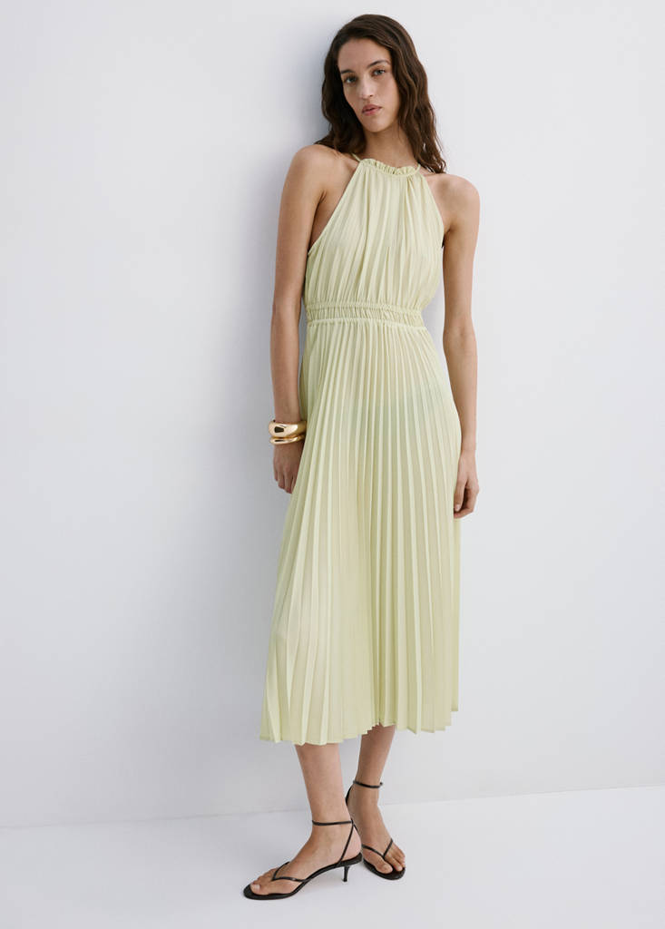 Pleated halter neck dress — Pastel Green