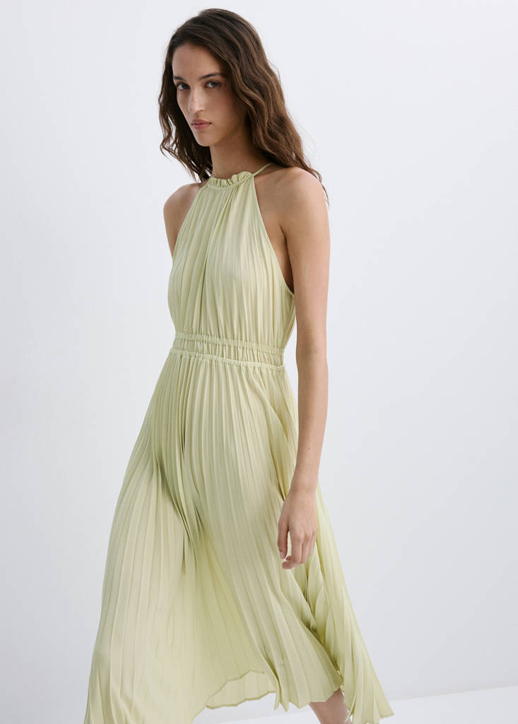 Pleated halter neck dress — Pastel Green