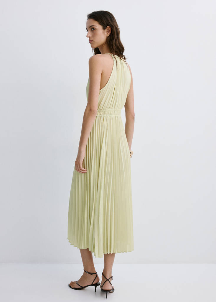 Pleated halter neck dress — Pastel Green