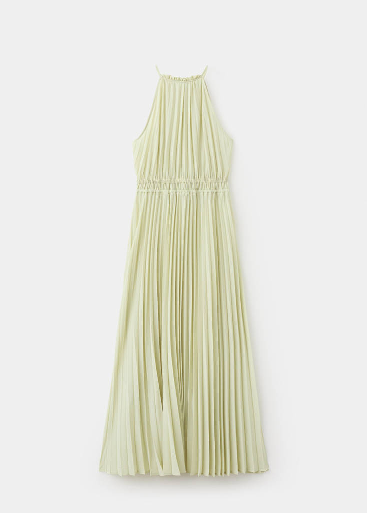 Pleated halter neck dress — Pastel Green